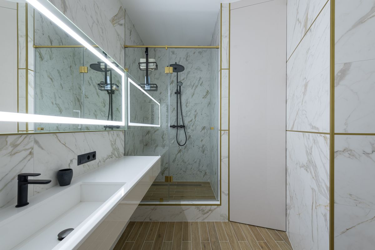 Marble walk-in shower